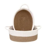 Cotton White Basket 2 Pcs Storage Basket For Clothes (Beige-White)