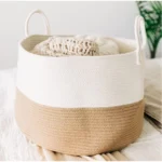 Cotton Pack Of_1 12x14 Inch Laundry Storage Basket For Clothes (Beige-White)