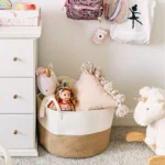 Cotton Pack Of_1 12x14 Inch Laundry Storage Basket For Clothes (Beige-White) - Image 2