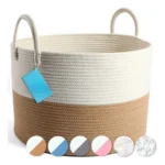 Cotton Pack Of_1 12x14 Inch Laundry Storage Basket For Clothes (Beige-White) - Image 3