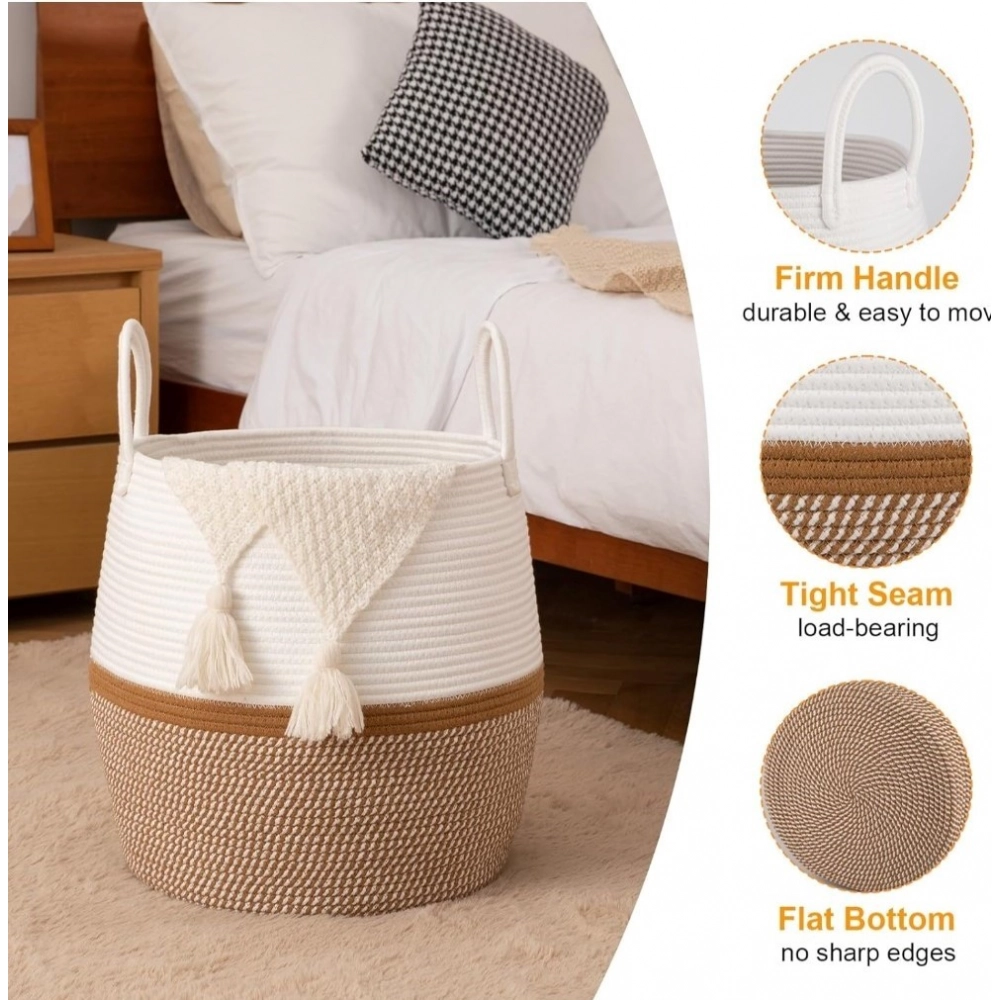 PID-66398-Cotton-Pack-Of-1-Matka-With-Handle-14x12-Inch-Storage-Basket-For-Clothes-With-Out-Lid-Be-1000x1000-1.webp Cotton Matka With Handle 14x12 Inch Storage Basket For Clothes With Out Lid (Beige-White) - Image 1