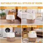 Cotton Matka With Handle 14x12 Inch Storage Basket For Clothes With Out Lid (Beige-White) - Image 2