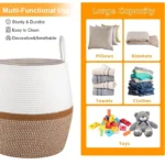 Cotton Matka With Handle 14x12 Inch Storage Basket For Clothes With Out Lid (Beige-White) - Image 3