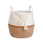 Cotton Matka With Handle 14x12 Inch Storage Basket For Clothes With Out Lid (Beige-White) - Image 4