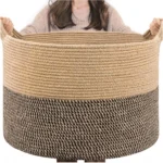 Cotton Pack Of_1 16x14 Inch Storage Basket For Clothes With Out Lid (Beige-Beige-Black)