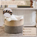 Cotton Pack Of_1 16x14 Inch Storage Basket For Clothes With Out Lid (Beige-Beige-Black) - Image 3