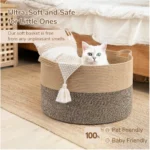 Cotton Pack Of_1 16x14 Inch Storage Basket For Clothes With Out Lid (Beige-Beige-Black) - Image 2
