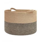 Cotton Pack Of_1 16x14 Inch Storage Basket For Clothes With Out Lid (Beige-Beige-Black) - Image 4