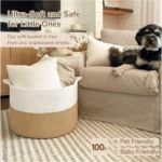 Cotton Pack Of_1 16x14 Inch Storage Basket For Clothes With Out Lid (Beige-White) - Image 3