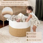 Cotton Pack Of_1 16x14 Inch Storage Basket For Clothes With Out Lid (Beige-White) - Image 2