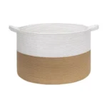 Cotton Pack Of_1 16x14 Inch Storage Basket For Clothes With Out Lid (Beige-White) - Image 4