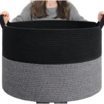 Cotton Pack Of_1 16x14 Inch Storage Basket For Clothes With Out Lid (Black-Gray)