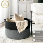 Cotton Pack Of_1 16x14 Inch Storage Basket For Clothes With Out Lid (Black-Gray) - Image 2