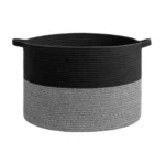 Cotton Pack Of_1 16x14 Inch Storage Basket For Clothes With Out Lid (Black-Gray) - Image 4