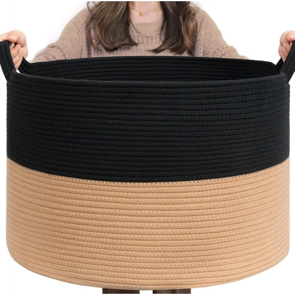 PID-66402-Cotton-Pack-Of-1-16x14-Inch-Storage-Basket-For-Clothes-With-Out-Lid-Black-Beige-1-1000x1000-1.webp Cotton Pack Of_1 16x14 Inch Storage Basket For Clothes With Out Lid (Black-Beige) - Image 1