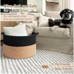 Cotton Pack Of_1 16x14 Inch Storage Basket For Clothes With Out Lid (Black-Beige) - Image 2
