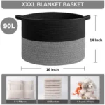 Cotton Pack Of_1 16x14 Inch Storage Basket For Clothes With Out Lid (Black-Black-Kidi) - Image 3