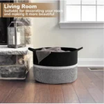 Cotton Dori 16x14 Inch Storage Basket For Clothes With Out Lid (Black-Black-White) - Image 2