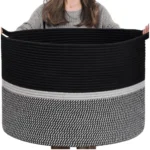 Cotton Dori 16x14 Inch Storage Basket For Clothes With Out Lid (Black-Black-White) - Image 4
