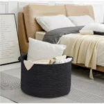 Cotton Pack Of_1 14x12 Inch Storage Basket For Clothes With Out Lid (Black) - Image 3