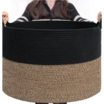 Cotton Pack Of_1 16x14 Inch Storage Basket For Clothes With Out Lid (Black-Beige-Black) - Image 4