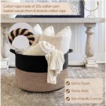 Cotton Pack Of_1 16x14 Inch Storage Basket For Clothes With Out Lid (Black-Beige-Black) - Image 3