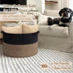 Cotton Pack Of_1 16x14 Inch Storage Basket For Clothes With Out Lid (Black-Beige-Black) - Image 2