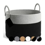 Cotton Pack Of_1 14x12 Inch Laundry Storage Basket For Clothes (Grey-Black) - Image 3