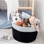 Cotton Pack Of_1 14x12 Inch Laundry Storage Basket For Clothes (Grey-Black) - Image 2