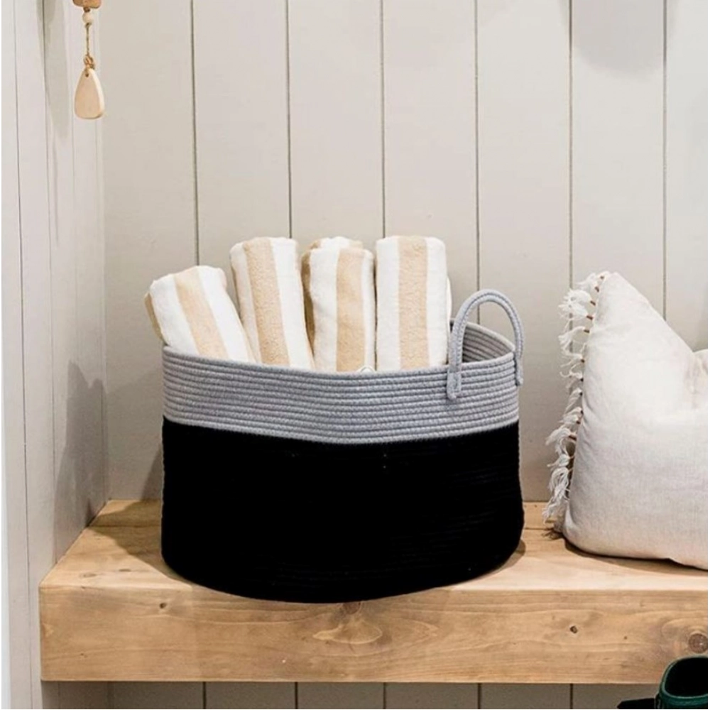PID-66428-Cotton-Pack-Of-1-14x12-Inch-Laundry-Storage-Basket-For-Clothes-Grey-3-1000x1000-1.webp Cotton Pack Of_1 14x12 Inch Laundry Storage Basket For Clothes (Grey-Black) - Image 1