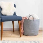 Cotton Pack Of_1 12x14 Inch Laundry Storage Basket For Clothes (Grey) - Image 2