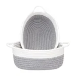 Cotton Grey White 2 Pcs Storage Basket For Clothes (Grey-White)