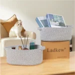 Cotton 10x7x4 Inch 2 Pcs Oval Storage Basket For Clothes (Grey) - Image 2