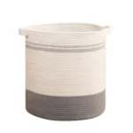 Cotton Pack Of_1 12x14 Inch Storage Basket For Clothes (Grey-White) - Image 3