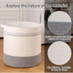 Cotton Pack Of_1 12x14 Inch Storage Basket For Clothes (Grey-White) - Image 2