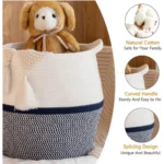 Cotton Matka 14x12 Inch Storage Basket For Clothes With Out Lid (Gray-White) - Image 3