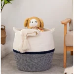 Cotton Matka 14x12 Inch Storage Basket For Clothes With Out Lid (Gray-White)