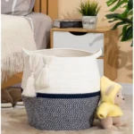 Cotton Matka 14x12 Inch Storage Basket For Clothes With Out Lid (Gray-White) - Image 2