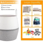Cotton Matka With Handle 14x12 Inch Storage Basket For Clothes With Out Lid (Gray-White)