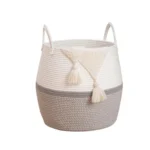 Cotton Matka With Handle 14x12 Inch Storage Basket For Clothes With Out Lid (Gray-White) - Image 4