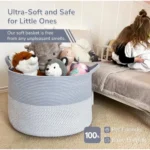Cotton Pack Of_1 16x14 Inch Storage Basket For Clothes With Out Lid (Blue-White) - Image 3