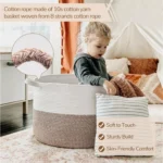 Cotton Pack Of_1 16x14 Inch Storage Basket For Clothes With Out Lid (Kidi-White) - Image 2