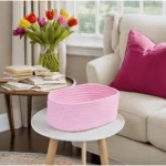 Cotton Oval 10x7x5 Inch Bedside Organizer With Out Lid (Pink) - Image 2