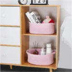 Cotton 10x7x4 Inch2 Pcs Oval Storage Basket For Clothes (Pink)