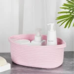 Cotton 10x7x4 Inch2 Pcs Oval Storage Basket For Clothes (Pink) - Image 2