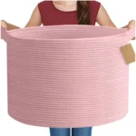 Cotton Pack Of_1 14x12 Inch Storage Basket For Clothes With Out Lid (Pink) - Image 4
