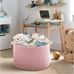 Cotton Pack Of_1 14x12 Inch Storage Basket For Clothes With Out Lid (Pink) - Image 3