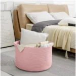 Cotton Pack Of_1 14x12 Inch Storage Basket For Clothes With Out Lid (Pink) - Image 2