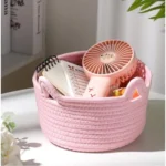 Cotton Pack Of_1 Cat Basket 8x4 Inch Storage Basket For Clothes (Pink)
