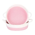 Cotton White Basket 2 Pcs Storage Basket For Clothes (Pink-White)